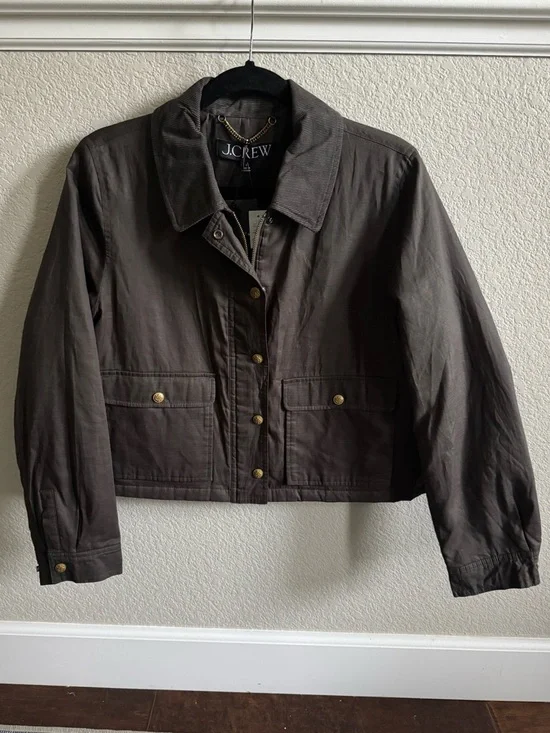 J.Crew Cropped Barn Jacket™ in Ripstop Cotton Size Small Mossy Brown - Picture 2 of 5